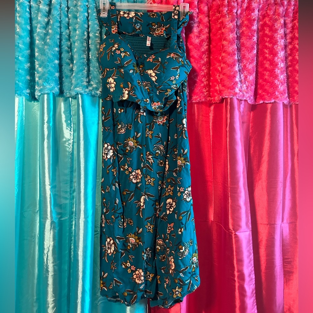 xhilaration two piece teal floral set